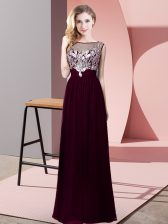  Sleeveless Floor Length Beading Backless Prom Evening Gown with Burgundy