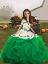 Excellent Sleeveless Embroidery and Ruffles Lace Up Kids Formal Wear