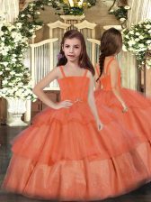  Orange Red Straps Lace Up Ruffled Layers Glitz Pageant Dress Sleeveless