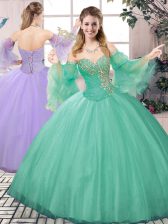 Exceptional Sweetheart Sleeveless Tulle 15th Birthday Dress Beading Lace Up