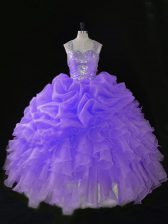  Lavender Sleeveless Organza Zipper 15 Quinceanera Dress for Sweet 16 and Quinceanera