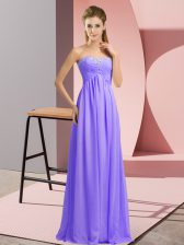 Fine Floor Length Lace Up Prom Dresses Lavender for Prom and Party and Military Ball with Beading