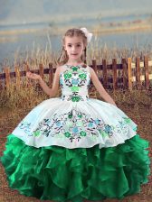  Green Sleeveless Organza Lace Up Pageant Dress for Womens for Wedding Party