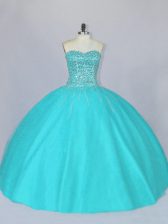 Amazing Floor Length Ball Gowns Sleeveless Aqua Blue Quinceanera Gowns Lace Up