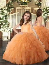  Orange Sleeveless Tulle Lace Up Little Girl Pageant Gowns for Party and Sweet 16 and Wedding Party