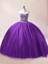 Free and Easy Sweetheart Sleeveless Lace Up Quinceanera Gown Purple Tulle