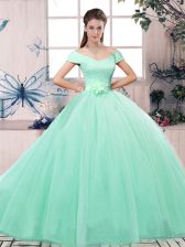 Trendy Ball Gowns Quinceanera Dresses Apple Green Off The Shoulder Tulle Short Sleeves Floor Length Lace Up