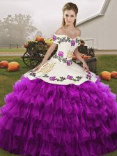  Organza Sleeveless Floor Length Quinceanera Gowns and Embroidery and Ruffled Layers
