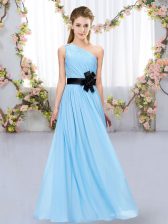 Colorful Floor Length Aqua Blue Dama Dress for Quinceanera One Shoulder Sleeveless Zipper