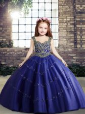 Fashionable Royal Blue Straps Lace Up Beading Kids Formal Wear Sleeveless