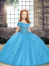 Charming Straps Sleeveless Tulle Pageant Gowns For Girls Beading Lace Up
