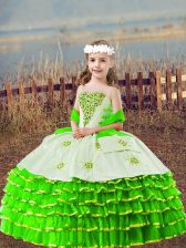 Stylish Organza Straps Sleeveless Lace Up Beading and Embroidery and Ruffled Layers Kids Formal Wear in 