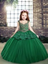 Simple Floor Length Ball Gowns Sleeveless Dark Green Little Girls Pageant Dress Lace Up