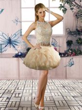 Clearance Champagne Sleeveless Mini Length Beading and Ruffles Clasp Handle Evening Dress