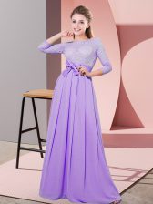  Lavender 3 4 Length Sleeve Lace and Belt Floor Length Dama Dress for Quinceanera