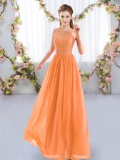  Orange Sleeveless Lace Floor Length Quinceanera Court of Honor Dress