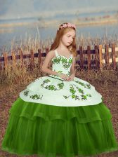 Sweet Green Straps Neckline Embroidery Girls Pageant Dresses Sleeveless Lace Up