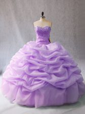  Lavender Organza Lace Up Sweetheart Sleeveless Floor Length Quinceanera Gown Beading and Pick Ups