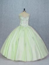 Classical Yellow Green Ball Gown Prom Dress V-neck Sleeveless Lace Up