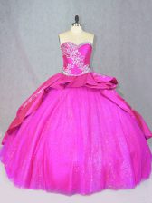 Sexy Satin and Tulle Sleeveless Quinceanera Gown Court Train and Beading and Embroidery