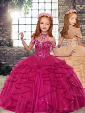  Sleeveless Lace Up Floor Length Beading and Ruffles Little Girls Pageant Dress Wholesale