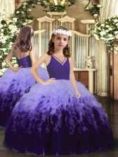 Eye-catching Sleeveless Tulle Floor Length Zipper Little Girls Pageant Dress in Multi-color with Ruffles