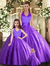 New Arrival Sleeveless Tulle Floor Length Lace Up Sweet 16 Dress in Purple with Beading