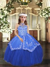  Royal Blue Halter Top Lace Up Beading and Appliques Glitz Pageant Dress Sleeveless