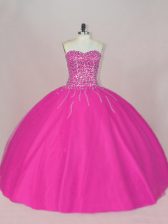  Ball Gowns Sweet 16 Dress Fuchsia Sweetheart Tulle Sleeveless Asymmetrical Lace Up