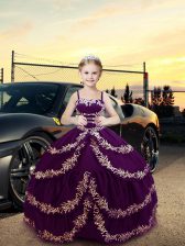  Floor Length Ball Gowns Sleeveless Purple Little Girl Pageant Gowns Lace Up