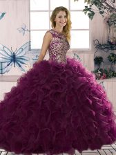  Scoop Sleeveless Organza Quinceanera Gown Beading and Ruffles Lace Up