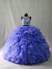  Zipper 15 Quinceanera Dress Lavender for Sweet 16 and Quinceanera with Ruffles and Sequins Brush Train