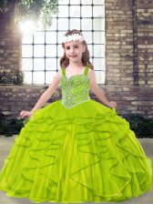  Ball Gowns Tulle Straps Sleeveless Beading and Ruffles Floor Length Lace Up Pageant Gowns