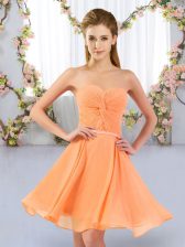  Mini Length Orange Quinceanera Court Dresses Chiffon Sleeveless Ruching