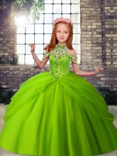 Dazzling Floor Length Ball Gowns Sleeveless Kids Pageant Dress Lace Up
