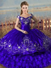 Romantic Purple Sleeveless Embroidery and Ruffled Layers Floor Length Sweet 16 Dresses