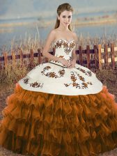  Organza Sleeveless Floor Length Sweet 16 Quinceanera Dress and Embroidery and Ruffled Layers and Bowknot