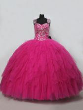 Sweet Lace Up Quinceanera Gown Hot Pink for Sweet 16 and Quinceanera with Beading and Ruffles