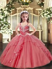  Pink Sleeveless Tulle Lace Up Child Pageant Dress for Party and Wedding Party