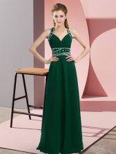  Dark Green Sleeveless Chiffon Backless Prom Evening Gown for Prom and Party