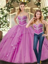  Lilac Tulle Lace Up Sweet 16 Dresses Sleeveless Floor Length Beading