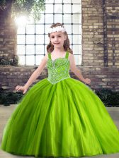  Green Sleeveless Tulle Lace Up Kids Formal Wear for Party and Wedding Party