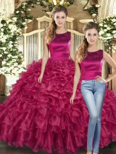  Scoop Sleeveless Organza Quinceanera Dresses Ruffles Lace Up