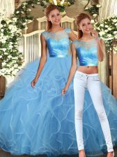  Baby Blue Sleeveless Tulle Backless Quinceanera Dresses for Military Ball and Sweet 16 and Quinceanera