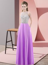 Sumptuous Lavender Backless Evening Dress Beading Sleeveless Floor Length