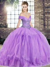 Popular Tulle Sleeveless Floor Length Quinceanera Dresses and Beading and Ruffles