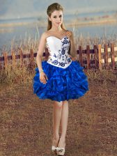 Glittering Blue And White Sweetheart Neckline Embroidery and Ruffles Prom Party Dress Sleeveless Lace Up