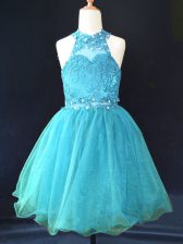  Aqua Blue Sleeveless Organza Lace Up Pageant Dress for Wedding Party