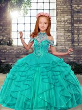 Enchanting Tulle Sleeveless Floor Length Girls Pageant Dresses and Beading and Ruffles