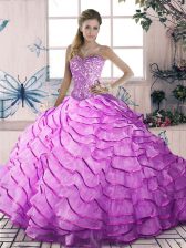  Brush Train Ball Gowns Ball Gown Prom Dress Lilac Sweetheart Organza Sleeveless Lace Up